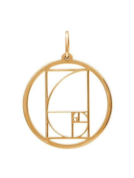 Фото подвески золотое сечение в круге из серебра с позолотой, вид спереди
