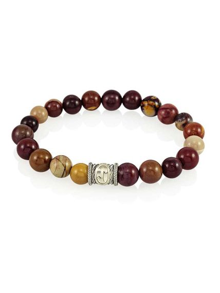 Вид сверху браслета с бусинами родонита