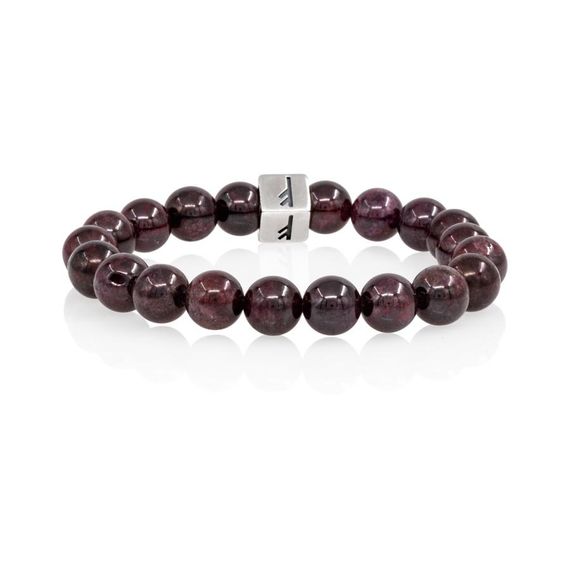 Браслет Достаток и сила из натурального граната с руной Феху в форме куба из серебра 925, вид 3