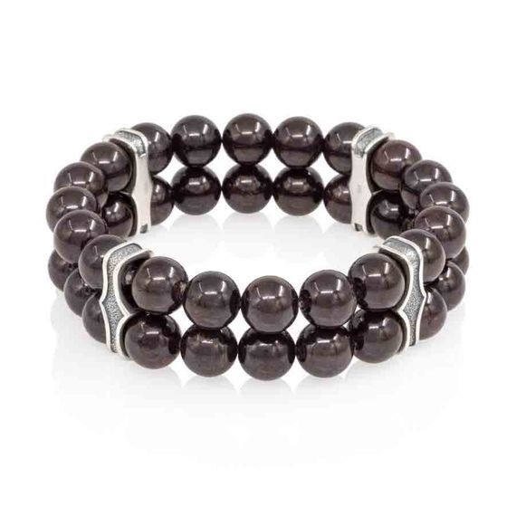 Двойной браслет из граната 8 мм с шармами из серебра, вид 2