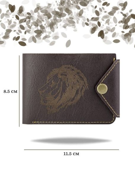 Фото функционального портмоне Лев из темно-коричневой кожи койот Инфографика Размеры