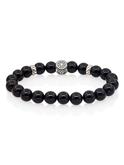 Браслет на руку из натурального черного кварца с шармом Коловрат, вид сзади