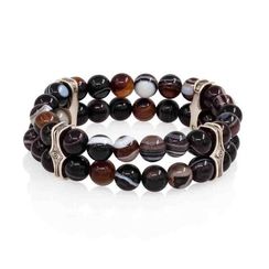 Браслет Всевидящее Око из Мельхиора Двойной с агатом глазковым 8 мм