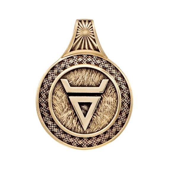 Оберег с символом Велеса и волком большой - подвеска из бронзы, фото 3