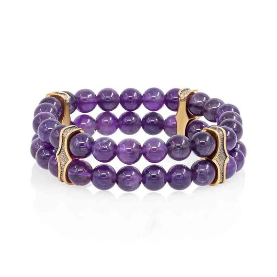 Всевидящее Око - двойной браслет с шармами из бронзы с аметистом 8 мм, фото 2