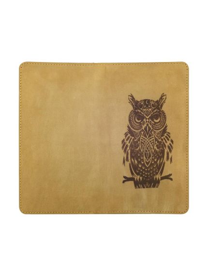 Фото высокого кошелька Сова из светло-коричневого нубука в развёрнутом виде.