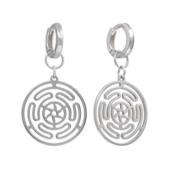 Серьги Конго 12 мм с подвеской Колесо Гекаты из серебра 925, вид 1