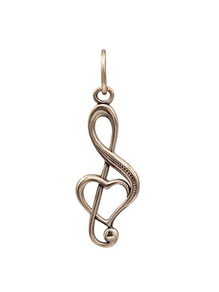 Подвеска Сердце Скрипичный ключ из бронзы, фото сзади на белом фоне