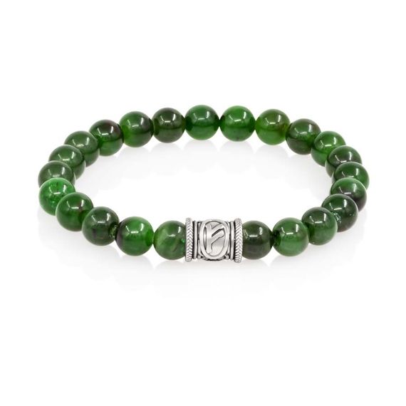 Браслет Денежный импульс из натурального нефрита с руной Феху из мельхиора, вид 2