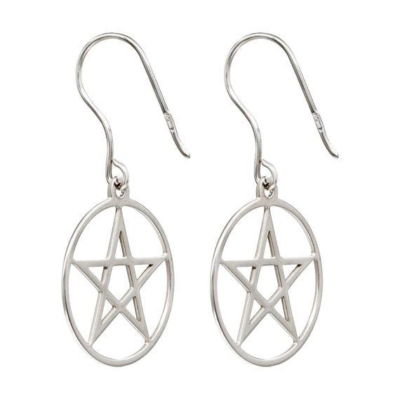 Пентаграмма - ювелирные серьги из серебра 925 пробы, вид сзади полубоком