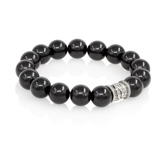 Браслет Защита из природного мориона с руной Альгиз из серебра 925, вид 2