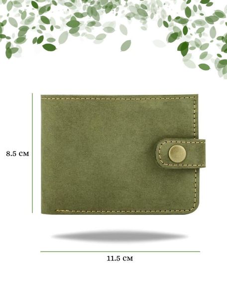 Фото функционального портмоне классического из зеленой кожи коала Инфографика Размеры