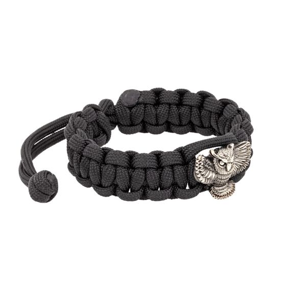 Браслет с шармом Сова из мельхиора - чёрный паракорд, фото 2