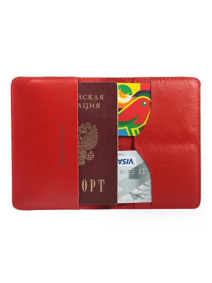 Фото обложка для паспорта Карта красного цвета в развернутом виде с наполнением.