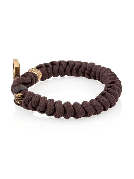 Браслет из темно-коричневого паракорда с шармом Молот тора Мьельнир и медведем из бронзы, вид сбоку