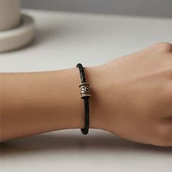 Браслет гайтан из натуральной кожи с руной Соулу бронза