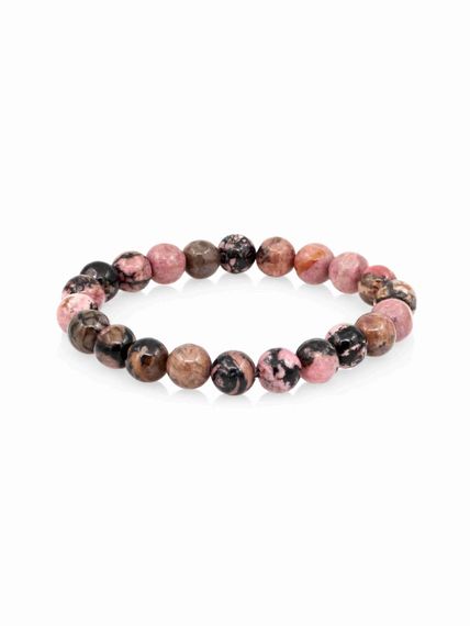 Фото браслета из родонита на белом фоне вид сбоку