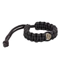 Браслет с шармом Щит и меч из бронзы - чёрный паракорд
