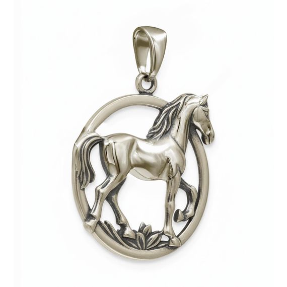 Лошадь в круге - подвеска из мельхиора, вид 1