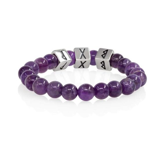 Браслет Женское счастье из натурального аметиста с рунами Беркана, Гебо и Вуньо в форме куба из серебра 925, вид 3