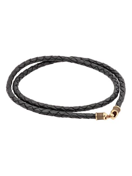 Гайтан кожаный чёрный 5 мм из бронзы, вид в сложенном виде сзади