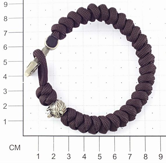 Браслет из темно-коричневого паракорда с молотом Тора Мьёльнир и медведем из мельхиора, фото 4