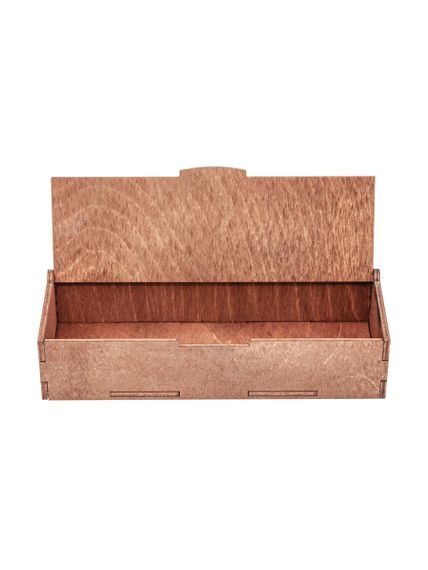 Фотография подарочной коробки из фанеры, вид с открытой крышкой.