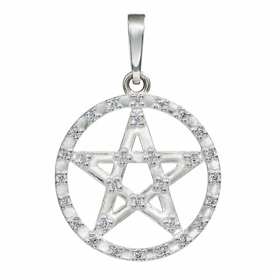 Подвеска Пентаграмма в круге из серебра 925 пробы с фианитами, вид 1