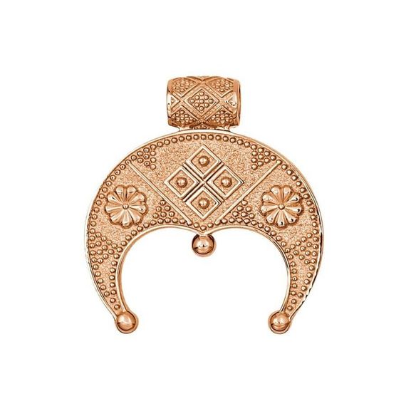 Фото подвески лунница Макошь из золота, вид анфас на белом фоне.