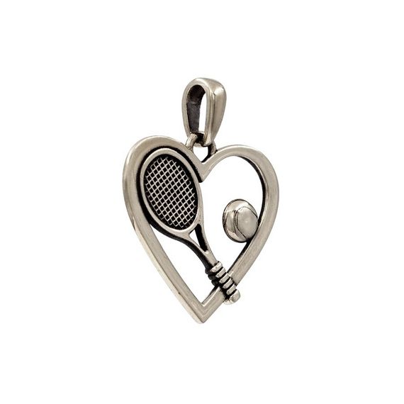 Подвеска на шею Теннисная ракетка в сердце мельхиор, фото 2