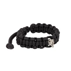 Браслет с шармом Волк из мельхиора - чёрный паракорд