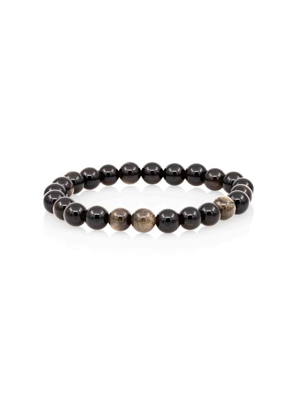 Фото браслета из обсидиана 8 мм на белом фоне вид сзади