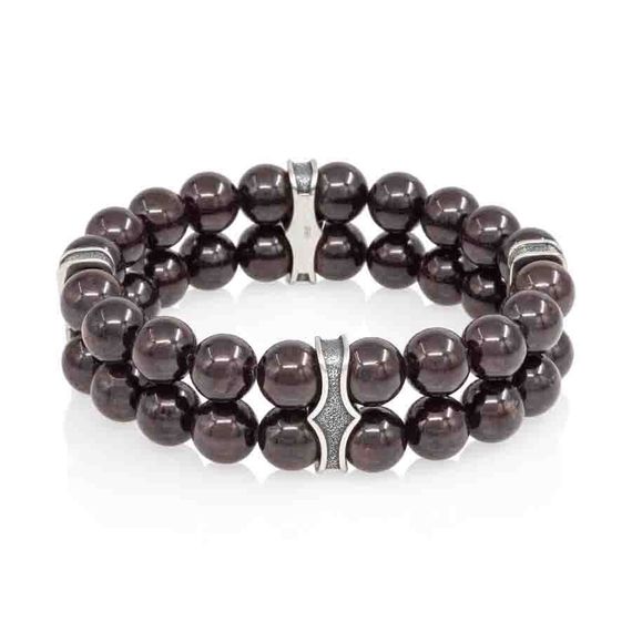 Двойной браслет из граната 8 мм с шармами из серебра, вид 1