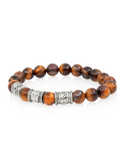 Браслет из натурального тигрового глаза с рунами Одал, Тейваз, Феху - Достижений целей, вид сбоку 2