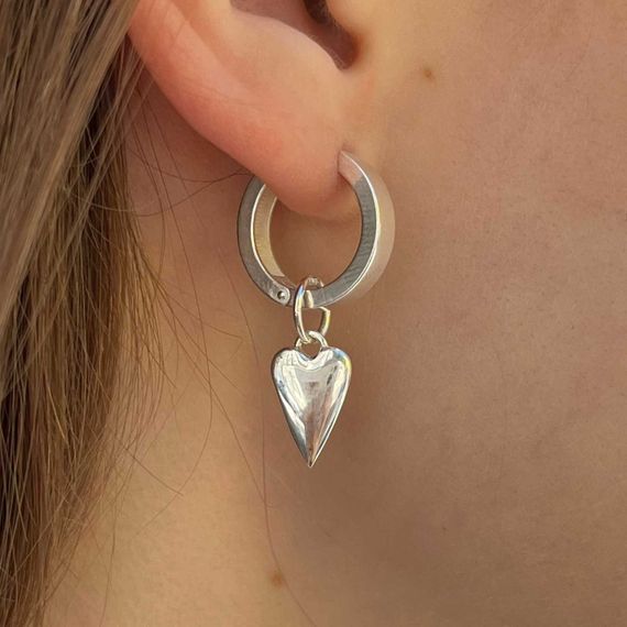 Сердце литое - подвеска на серьги из серебра 925 пробы, живое фото 3