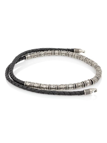 Браслет набор рун 24 шт из мельхиора на черном кожаном шнуре с замком Captain Hook, вид сбоку 2