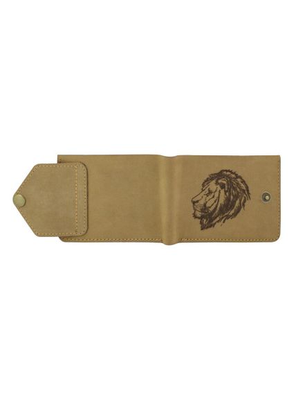 Фото портмоне Лев из светло коричневого нубука, развернутый вид с фасада.