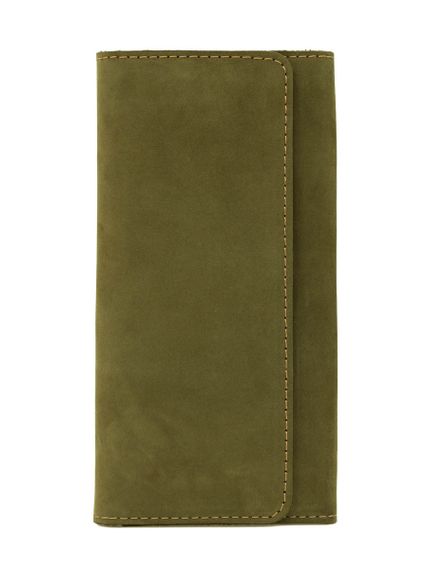 Фото функционального кошелька Классический из зеленого нубука, вид фасад.