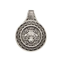 Оберег с символом Велеса и волком - подвеска из мельхиора