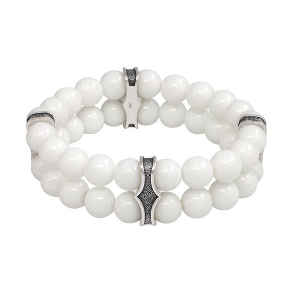 Двойной браслет из белой керамики 8 мм с шармами из серебра, вид 1