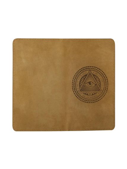 Фото функционального кошелька Всевидящее Око из светло-коричневого нубука, вид сзади.