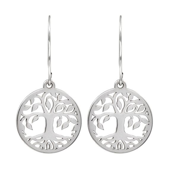 Древо жизни - ювелирные серьги из серебра 925 пробы, вид спереди