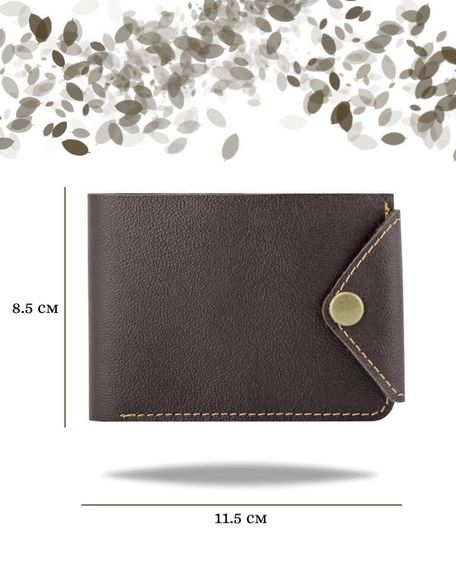 Фото функционального портмоне классического из темно-коричневой кожи койот Инфографика Размеры