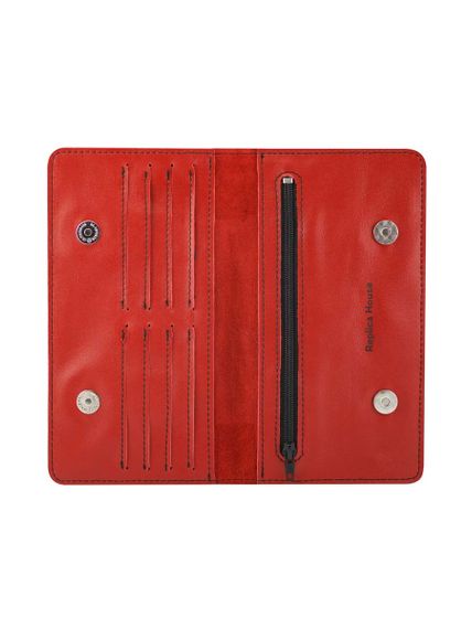 Фото функционального кошелька Классический из красной кожи, развернутый вид без наполнения.