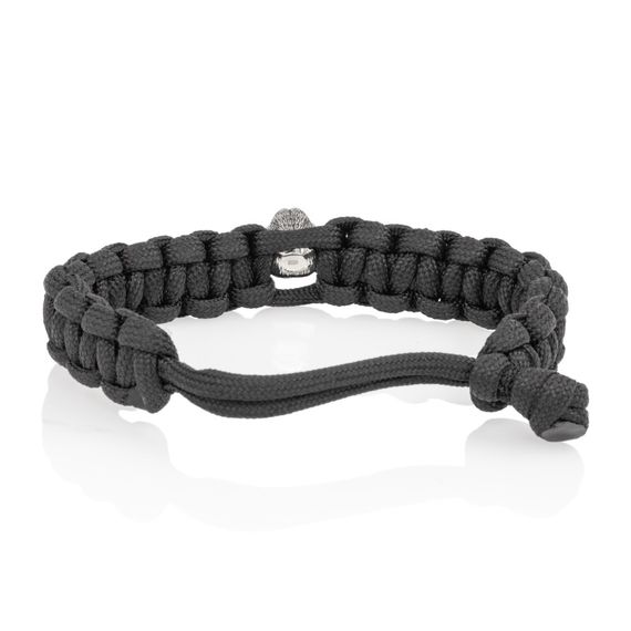 Браслет из чёрного паракорда с шармом Тигр из серебра 925, вид сзади