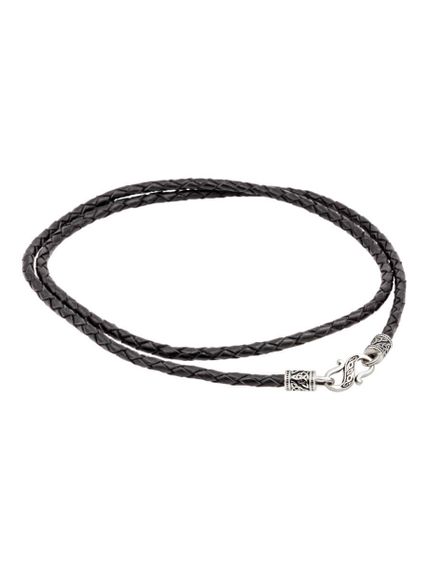 Гайтан кожаный чёрный 3 мм из серебра, вид в сложенном виде сзади