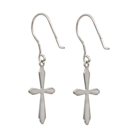 Крестик из серебра - ювелирные серьги, вид полубоком 2