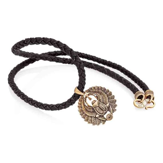 Колье Гайтан чёрный 5 мм с подвеской Скарабей малый из бронзы, вид 1