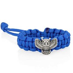 Браслет из синего паракорда с шармом Сова из серебра 925