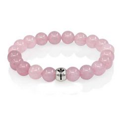 Браслет из натурального розового кварца с руной Альгиз из серебра 925 пробы - Защищённость